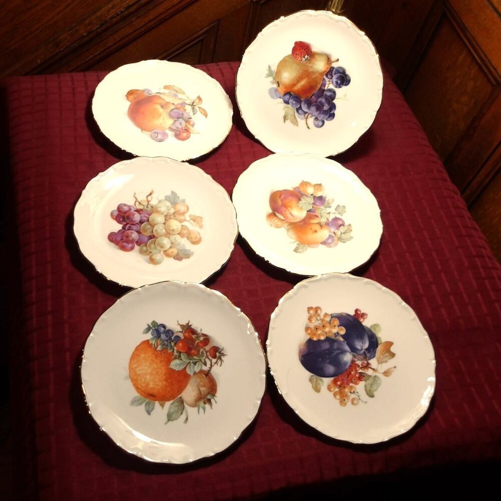 ***  Set of 6 Scalloped Gold Edge PLATES ~ BAVARIAN / Western Germany ~ 7.5" D